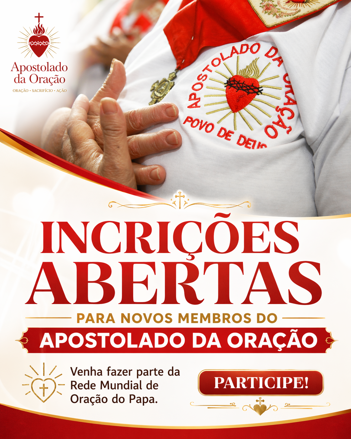 INSCRIÇÕES ABERTAS PARA OS NOVOS MEMBROS DO APOSTOLADO DA ORAÇÃO A REDE MUNDIAL DE ORAÇÃO DO PAPA.